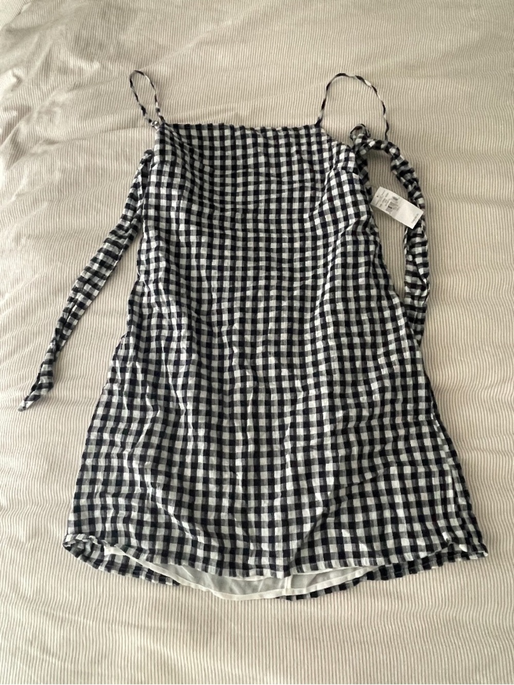 American Eagle Outfitters Black and White Gingham Tie-Shoulder Mini Dress
